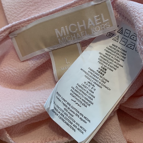 Michael Michael Kors Blouse Pink V-Neck Ruffle Sleeve Classic Crepe Knit Layer - Picture 8 of 10